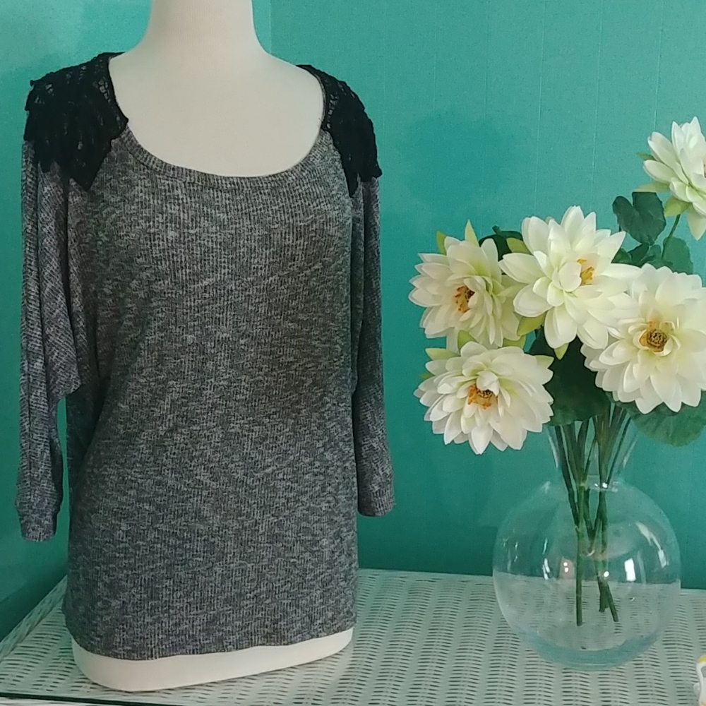 Gray Top With Black Embroidered Back. Size 3X
